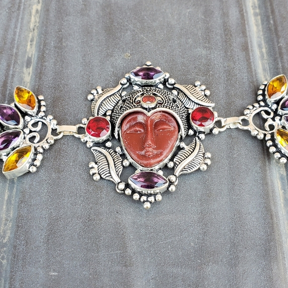 New Carved Goddess Face Multi Gemstone 925 Bracelet. - Picture 6 of 16